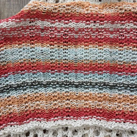 Pol Womens Crochet Open Knit Sweater Size M Rainbow Beachy Boho Travel Vacation - Picture 8 of 13